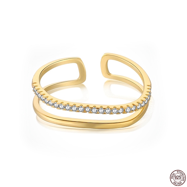 

PandaHall 925 Sterling Silver Double Layer Open Cuff Ring with Cubic Zirconia, with S925 Stamp, Golden, 4.8mm, US Size 7(17.3mm) Sterling..., Clear