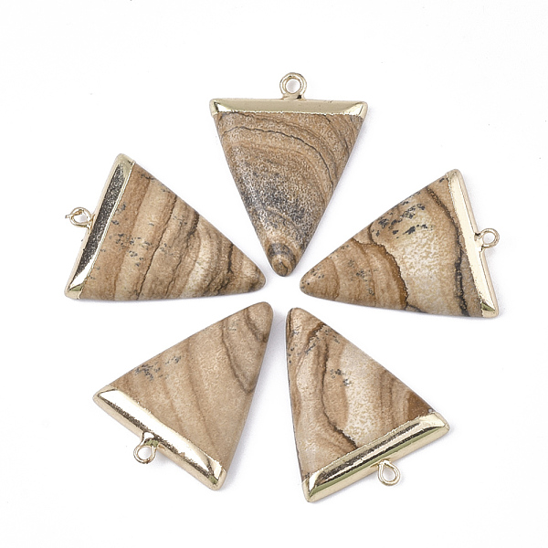 

PandaHall Electroplate Natural Picture Jasper Pendants, with Iron Findings, Triangle, Golden, 30~34x23x5~5.5mm, Hole: 1.6mm Picture Jasper...