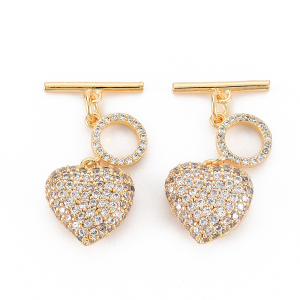 

PandaHall Brass Micro Pave Clear Cubic Zirconia Toggle Clasps, Nickel Free, Heart & Bar, Real 18K Gold Plated, Heart: 14.5x13.5x6mm, bar...
