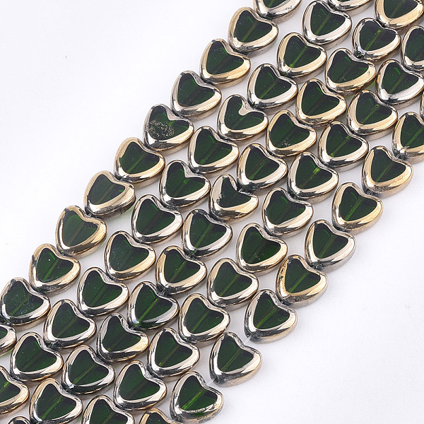 

PandaHall Electroplate Glass Beads Strands, Edge Plated, Heart, Dark Green, 10x10x4mm, Hole: 1mm, about 30pcs/strand, 11.4 inch Glass Heart...