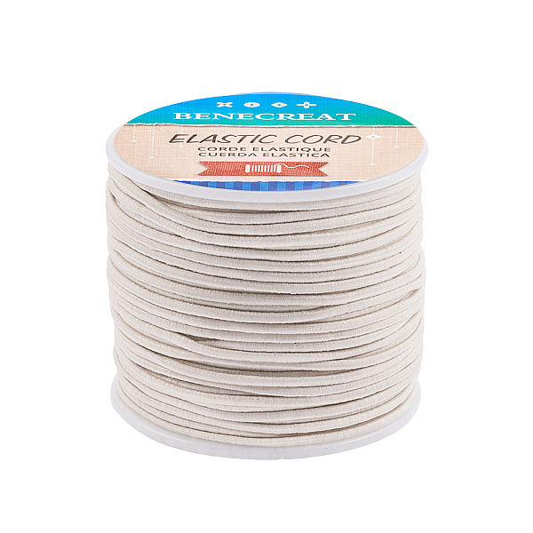 

PandaHall Elastic Cord, Polyester Outside and Latex Core, WhiteSmoke, 2mm, about 50m/roll, 1roll/box Elastic Fibre Round White