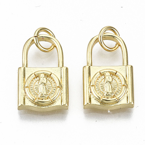 

PandaHall Brass Charms, with Jump Rings, Nickel Free, Padlock with Saint, Real 16K Gold Plated, 15x9.5x3mm, Jump Ring: 5x0.8mm, 3.4mm inner...