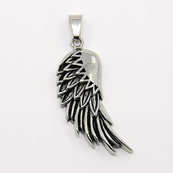 

PandaHall Retro Men's 201 Stainless Steel Big Single Wing Big Pendants, Antique Silver, 54x18x5.5mm, Hole: 8x4mm 201 Stainless Steel Wing
