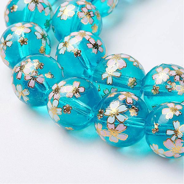 

PandaHall Handmade Lampwork Beads Strands, Flower Picture Brushwork, Round, Deep Sky Blue, 11~12mm, Hole: 1mm, about 30pcs/strand, 13.31...
