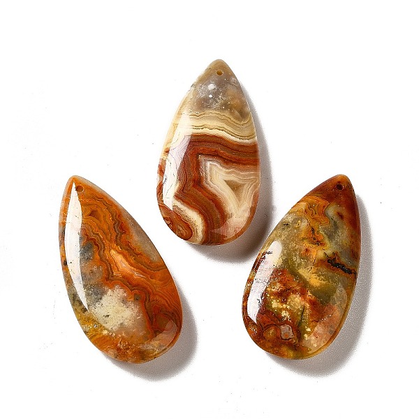 

PandaHall Natural Crazy Agate Pendants, Teardrop Charm, 39~39.5x19~19.5x6.5~7mm, Hole: 1.2mm Crazy Agate Teardrop