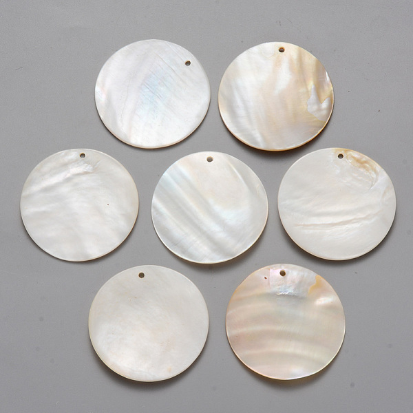 

PandaHall Natural Freshwater Shell Pendants, Flat Round, Seashell Color, 39x3mm, Hole: 1.6mm Freshwater Shell Flat Round