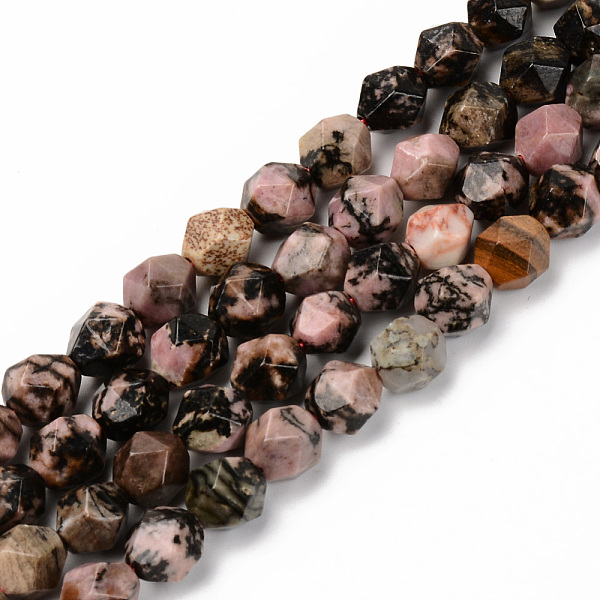 PandaHall Natural Rhodonite Beads Strands, Star Cut Round Beads, Faceted, 7~8x8mm, Hole: 1.2mm, about 45pcs/strand, 14.76 inch(37.5cm)...