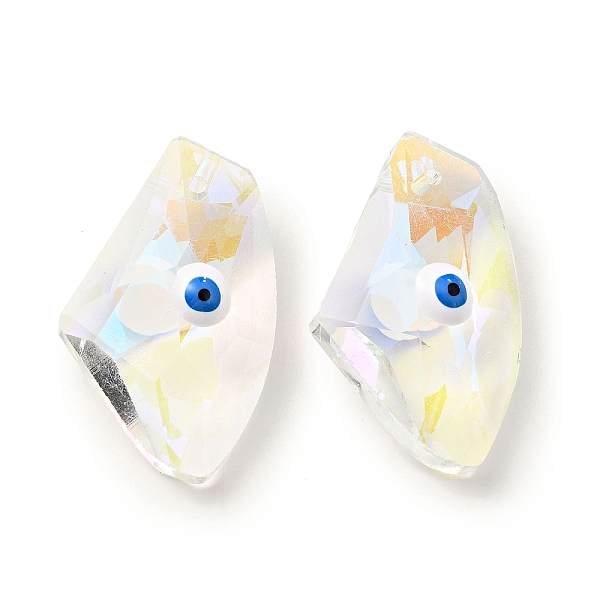 

PandaHall Transparent Glass Beads, with Enamel, Faceted, Polygon with Evil Eye Pattern, White, 23.5x38x13mm, Hole: 2mm Glass Polygon White