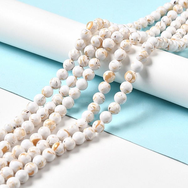 

PandaHall Synthetic Turquoise and Sea Shell Assembled Beads Strands, Dyed, Round, Creamy White, 10mm, Hole: 1.2mm, about 40pcs/strand...