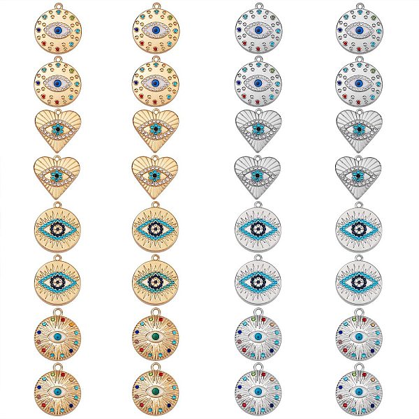 

PandaHall 32Pcs 8 Style Rack Plating Alloy Enamel Pendants, with Colorful Rhinestone, Cadmium Free & Nickel Free & Lead Free, Heart & Flat..., Multicolor