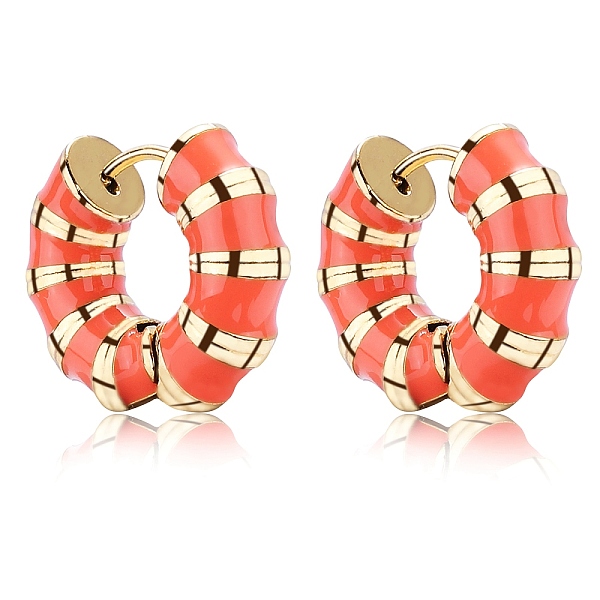 PandaHall Enamel Striped Thick Hoop Earrings, Golden 316 Stainless Steel Jewelry for Women, Orange, 18x20.5x6mm, Pin: 0.9mm 316 Surgical...