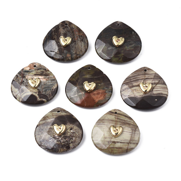 

PandaHall Natural Ocean Jasper Pendant Rhinestone Settings, with Light Gold Plated Brass Findings, Faceted, Teardrop, Fit for 2mm Rhinestone...