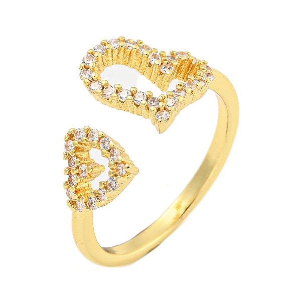 

PandaHall Heart Brass Micro Pave Clear Cubic Zirconia Open Cuff Rings for Women, Real 16K Gold Plated, Inner Diameter: 16mm Brass+Cubic...