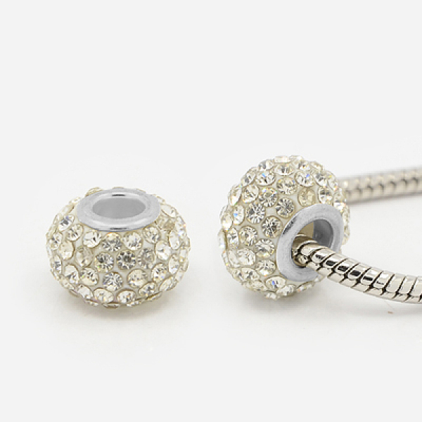

PandaHall Resin Rhinestone European Beads, Large Hole Beads, Rondelle, Platinum Metal Color, Crystal, 15x10mm, Hole: 5mm Resin+Rhinestone..., Clear