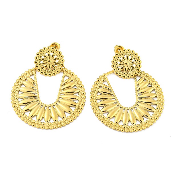 

PandaHall 304 Stainless Steel Dangle Stud Earrings, Hollow Flat Round, Real 14K Gold Plated, 53x42mm 304 Stainless Steel Flat Round