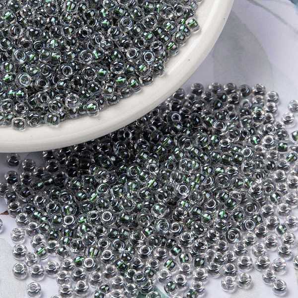 

PandaHall MIYUKI Round Rocailles Beads, Japanese Seed Beads, 8/0, (RR3204) Magic Smoke Patina Lined Crystal, 3mm, Hole: 1mm, about..., Gray