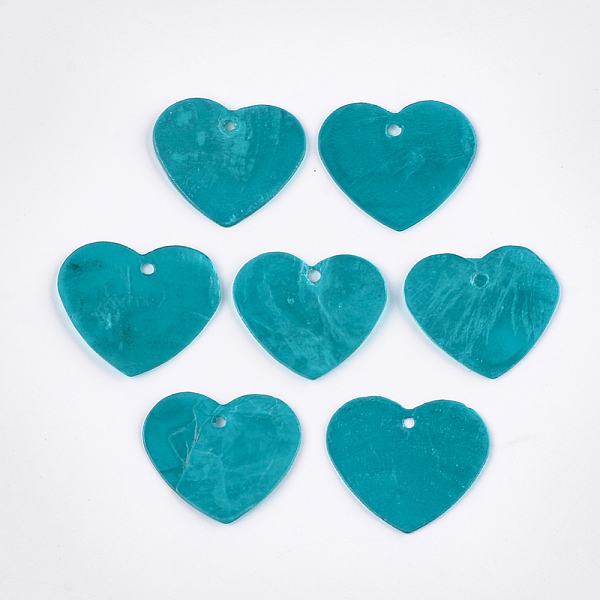 

PandaHall Spray Painted Capiz Shell Pendants, Heart, Turquoise, 21.5~22x25x1mm, Hole: 1.5mm Capiz Shell Heart Green