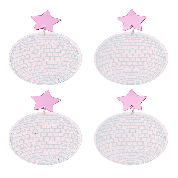 女性用ディスコボールアクリルダングルスタッドピアス2組