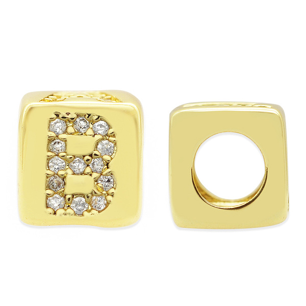 

PandaHall Brass Micro Pave Clear Cubic Zirconia European Beads, Cube with Letter, Letter.B, 8.5x8.5x8.5mm, Hole: 5mm, 3pcs/bag Brass Letter...