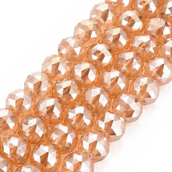 

PandaHall Electroplate Transparent Glass Beads Strands, Faceted, Round, Sandy Brown, 8.5x10mm, Hole: 2mm, about 72pcs/strand, 19.84 inch...