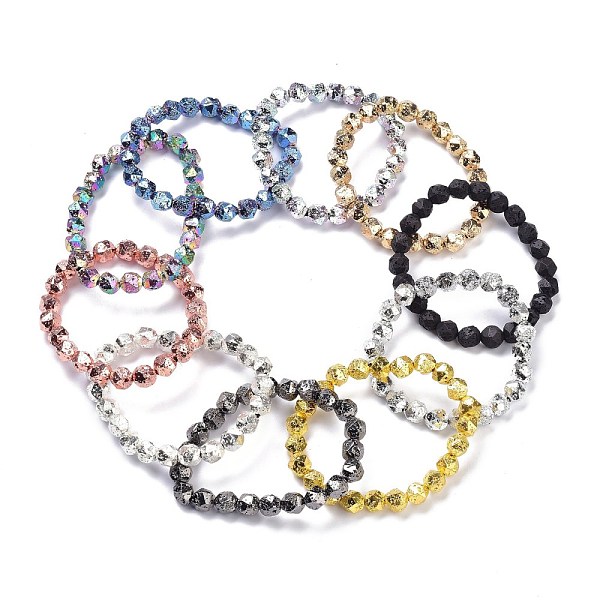 

PandaHall Natural Lava Rock Stretch Bracelets, Faceted Round, Mixed Color, Inner Diameter: 2-1/8 inch(5.3cm) Lava Rock