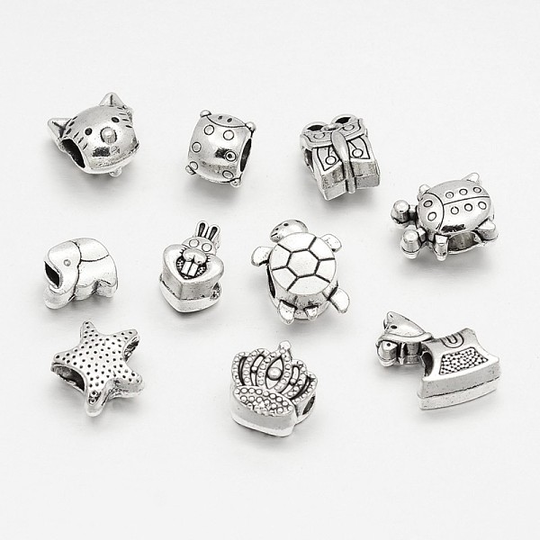 

PandaHall Tibetan Style Alloy Large Hole European Beads, Mixed Shape, Antique Silver, 8~16x8~14x7~10mm, Hole: 3~5mm, about 38pcs/100g Alloy...