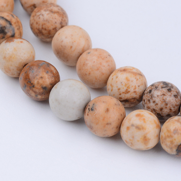 

PandaHall Natural Picture Jasper Beads Strands, Round, 6~6.5mm, Hole: 1mm, about 63pcs/strand, 15.5 inch Picture Jasper Round