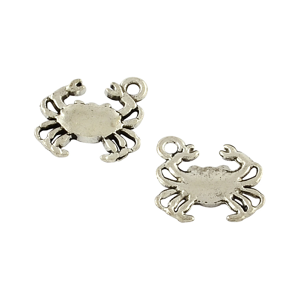 

PandaHall Tibetan Style Alloy Crab Pendants, Cadmium Free & Lead Free, Antique Silver, 15x16.3x2mm, Hole: 2mm, about 500pcs/500g Alloy Crab