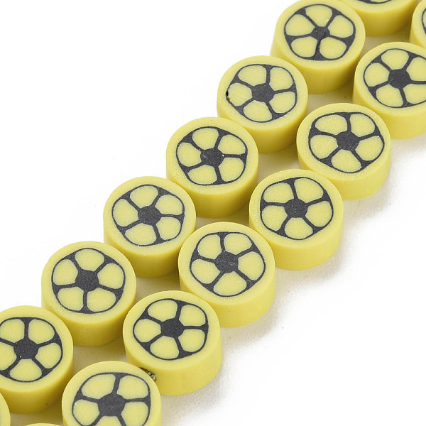 

PandaHall Handmade Polymer Clay Bead Strands, Flat Round with Football, Yellow, 8~9x4~5mm, Hole: 1.2~1.4mm, about 40~41pcs/strand, 13.62...