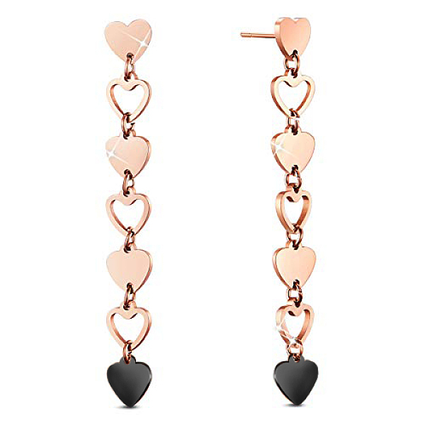 

PandaHall SHEGRACE Titanium Steel Dangle Stud Earrings, Heart, Rose Gold, 56.7mm, Heart: 6.7x7mm Titanium Steel
