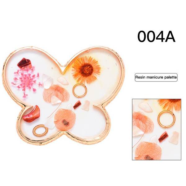 PandaHall Epoxy Resin Color Palette, Makeup Cosmetic Nail Art Tool, with Alloy Findings, Butterfly, Light Gold, 55x67.5x4mm Resin