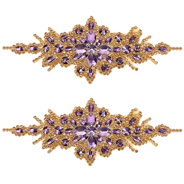 

PandaHall Rhinestone Flower Appliques, Ornament Accessories for Bridal Belt, Tanzanite, 87~93x238~242x4.5~5mm Rhinestone Flower Purple