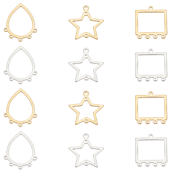 

PandaHall DICOSMETIC 36Pcs 6 Style Star & Rectangle & Teardrop 201 Stainless Steel Chandelier Components Links, Laser Cut, Mixed Color...