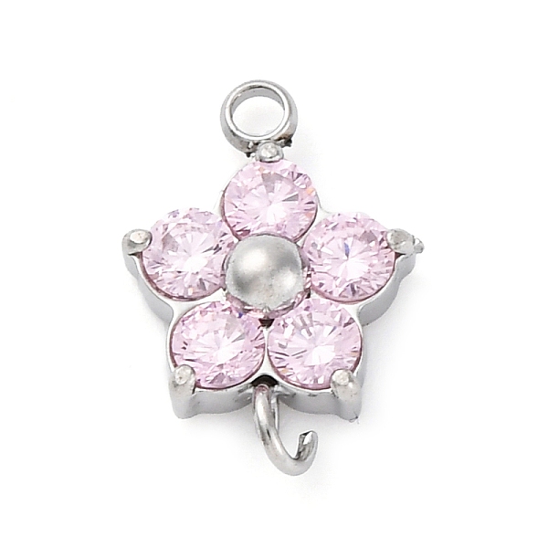 Breloques connecteurs en forme de fleur en acier inoxydable 304 micro pavé de zircones cubiques