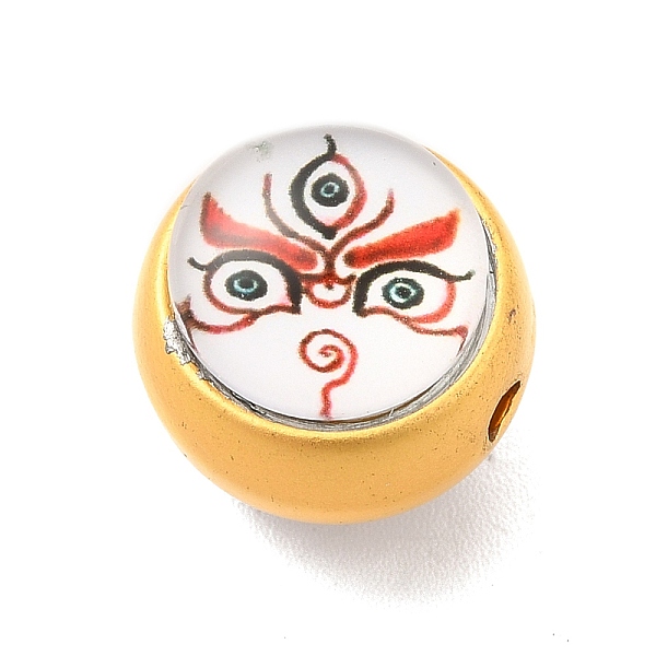 

PandaHall Alloy Enamel Beads, with Glass, Lead Free & Cadmium Free, Mette Gold Color, Round with Face Pattern, White, 12.5x11.4mm, Hole...