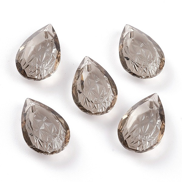 PandaHall Embossed Glass Rhinestone Pendants, Teardrop, Faceted, Satin, 19x12x6mm, Hole: 1.6mm Glass Teardrop Silver