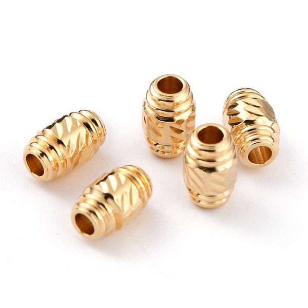 

PandaHall Brass Spacer Beads, Long-Lasting Plated, Textured Barrel, Real 24K Gold Plated, 5.5x3.5mm, Hole: 1.5mm Brass Column