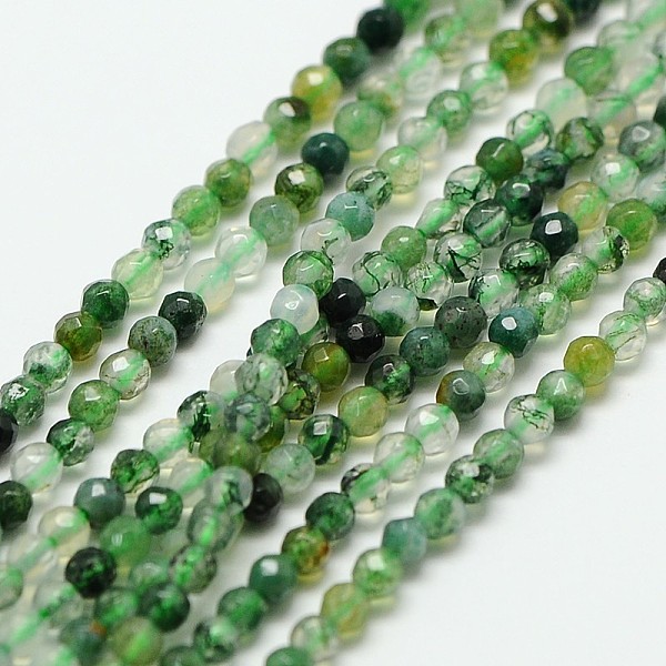 

PandaHall Natural Moss Agate Beads Strands, Faceted Round, 2mm, Hole: 0.8mm, about 190pcs/strand, 16 inch Moss Agate Round
