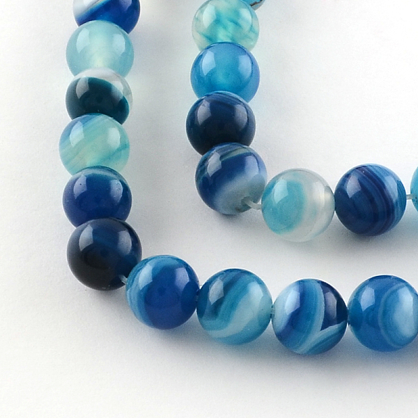 Dyed Natural Striped Agate/Banded Agate Round Bead Strands