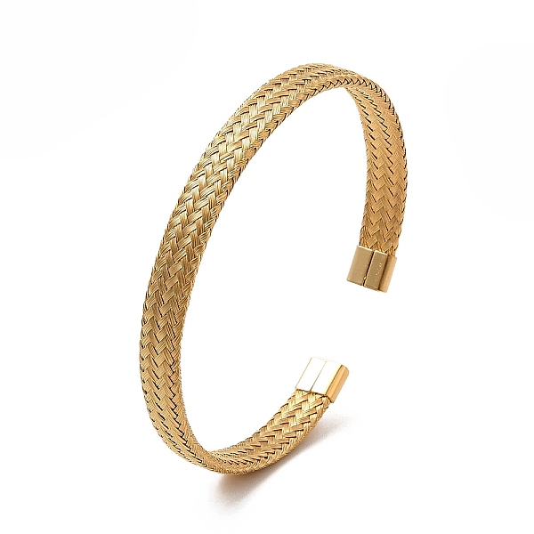

PandaHall 304 Stainless Steel Mesh Chains Shape Open Cuff Bangle for Women, Real 18K Gold Plated, Inner Diameter: 2-1/4x2-1/8 inch...