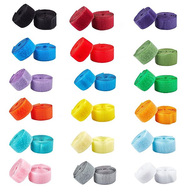 

PandaHall Nylon Magic Tapes, Adhesive Hook and Loop Tapes, Mixed Color, 25mm, 18 Colors, 1m/roll, 2rolls/set, 36rolls Nylon Multicolor