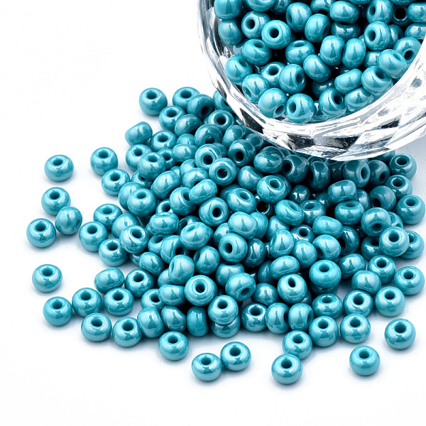 

PandaHall 6/0 Czech Opaque Glass Seed Beads, Lustered, Round, Sky Blue, 4x3mm, Hole: 1.2mm, about 500g/bag Czech Glass