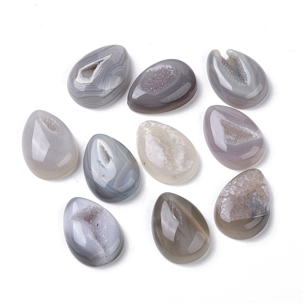 

PandaHall Natural Druzy Agate Cabochons, Teardrop, 35x25x9~10.5mm Natural Agate Teardrop