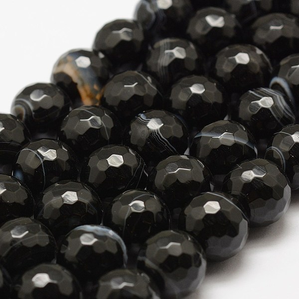 

PandaHall Faceted Natural Striped Agate/Banded Agate Beads Strands, Round, Dyed & Heated, Black, 6mm, Hole: 1mm, about 60pcs/strand...