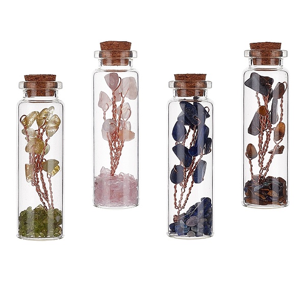 

PandaHall Glass Wishing Bottle, For Pendant Decoration, with Gemstone Chip Beads Inside and Cork Stopper, 73x19.5mm, 4pcs/set Mixed Stone...