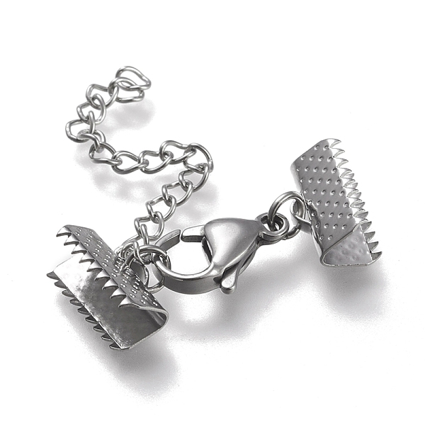 

PandaHall 304 Stainless Steel Curb Chain Extender, with Lobster Claw Clasps and Ribbon Crimp Ends, Stainless Steel Color, 32mm long, Ribbon...