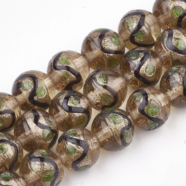 

PandaHall Handmade Gold Sand Lampwork Beads, Round, Peru, 12~12.5x11~12mm, Hole: 1.5~2mm Lampwork Round Brown