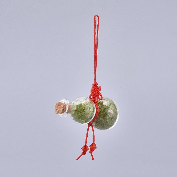 

PandaHall Transparent Glass Wishing Bottle Pendant Decoration, with Natural Peridot Chips inside, Cork Stopper, Chinese Knot Nylon Cord and...