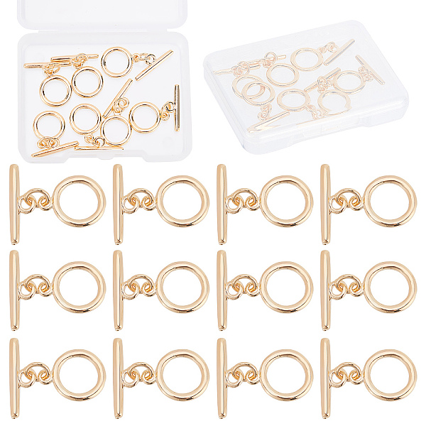 

PandaHall CREATCABIN 12 Sets 18K Gold Plated Brass Round Toggle Clasps with Hoop T Bar OT End Fasteners Jump Rings Connectors for DIY...