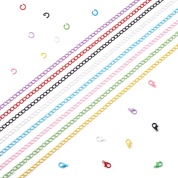 

PandaHall Yilisi DIY Chain Necklaces Making Kits, Including 8m 8 Color Spray Painted Iron Curb Chains, Baking Painted Alloy Lobster Claw..., Multicolor